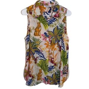 Rose + Olive Tropical Print Sleeveless Top/blouse  Size L